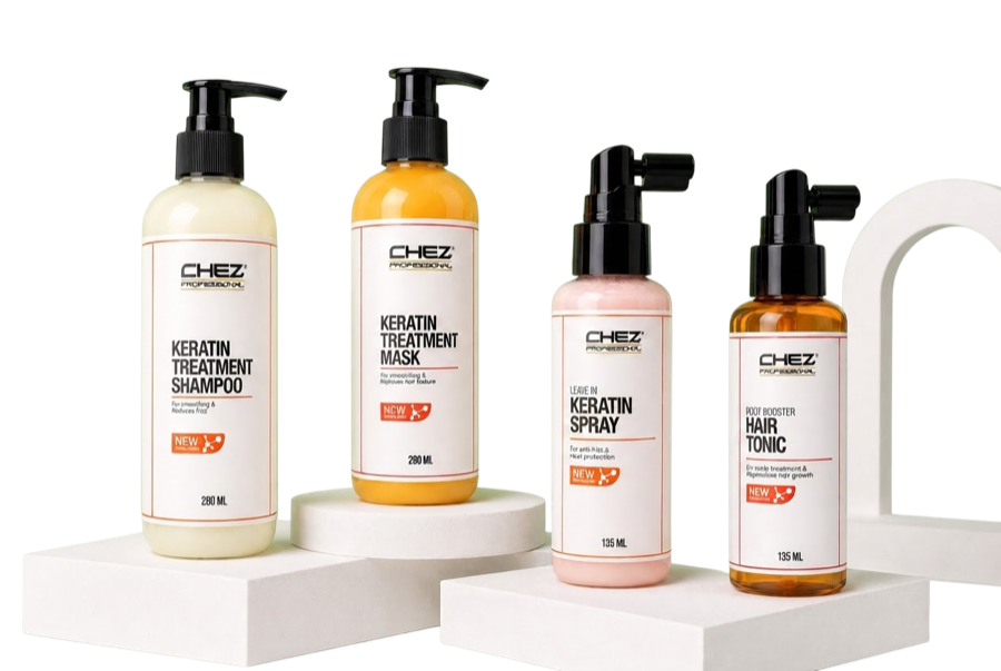 Chez Professional keratin shampoo, keratin mask, keratin spray and hair tonic